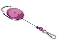 Langlebiger Aufroller mit violettem Karabiner, im Blisterpack.