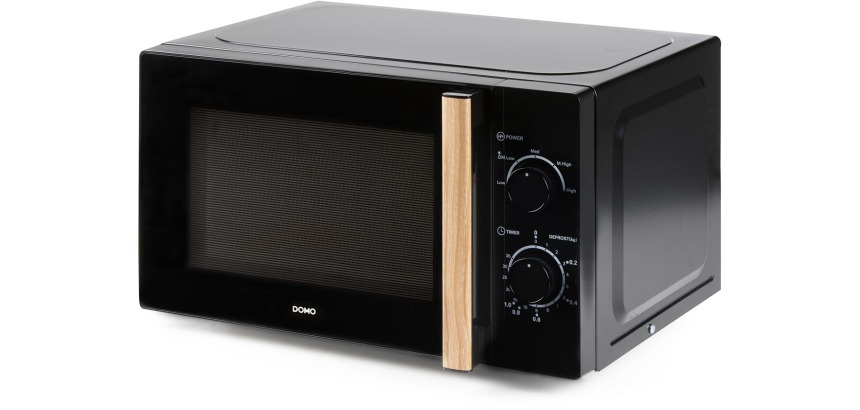Domo micro-ondes, 25,5 cm, 20 l, noir avec poignée à l'aspect bois