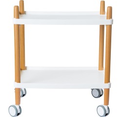 Chariot avec 2 étagères, en bois, blanc