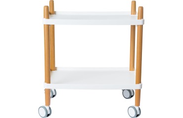 Chariot avec 2 étagères, en bois, blanc