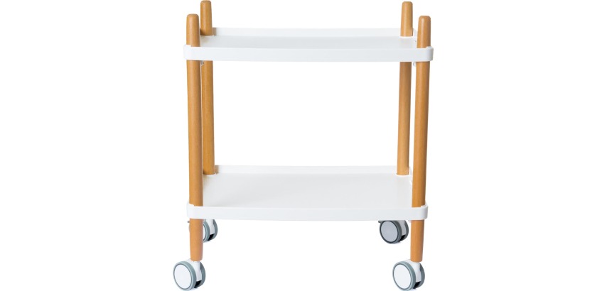 Chariot avec 2 étagères, en bois, blanc