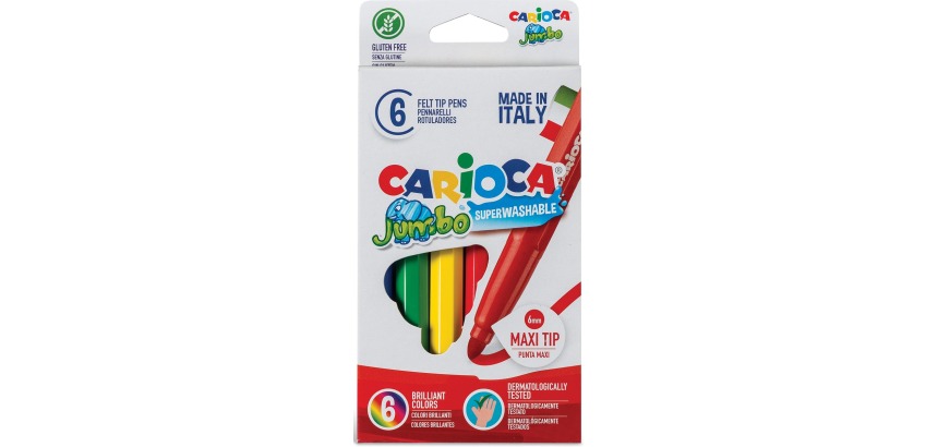 Carioca viltstift Jumbo Superwashable 6 stiften in een kartonnen etui