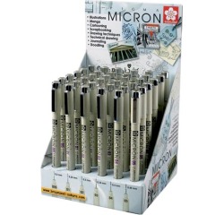 Sakura Pigma Micron black felt-tip pen, 36-piece display with assorted line widths