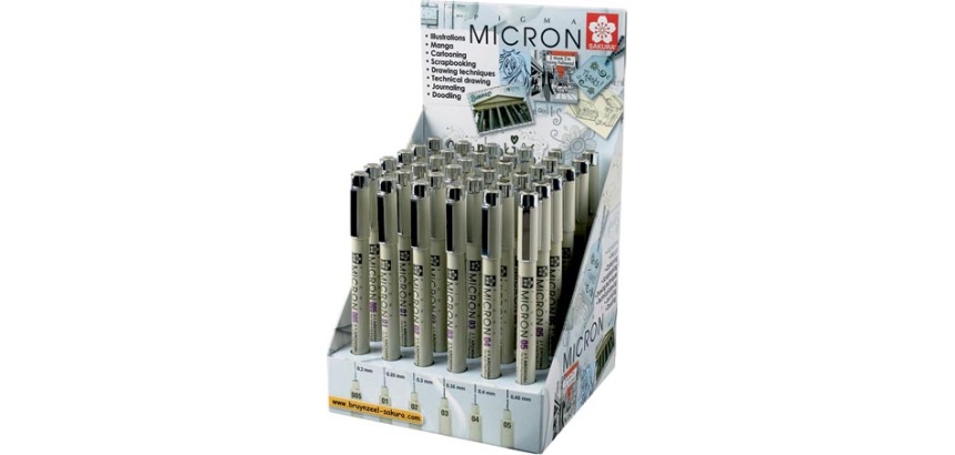 Sakura Pigma Micron black felt-tip pen, 36-piece display with assorted line widths