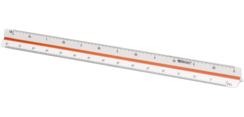 Westcott Reduktionsmaßstab, 30 cm, 1:2,5; 1:5, 1:10; 1:20; 1:50 und 1:100