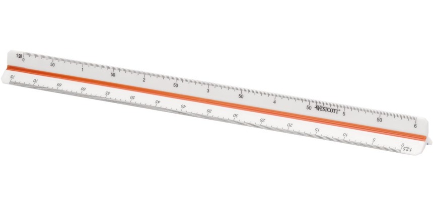 Westcott reduction scale, 30 cm, 1:2.5; 1:5, 1:10; 1:20; 1:50 and 1:100