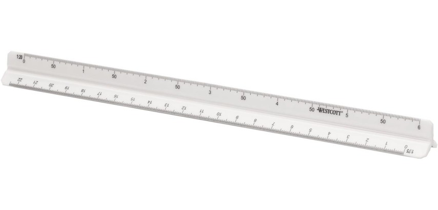 Westcott echelle de réduction, 30 cm, 1:20; 1:25; 1:50; 1:75; 1:100 et 1:125