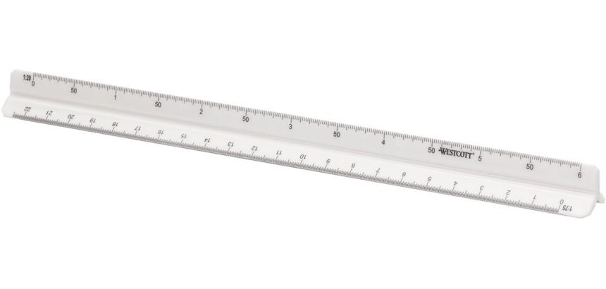 Westcott echelle de réduction, 30 cm, 1:20; 1:25; 1:50; 1:75; 1:100 et 1:125