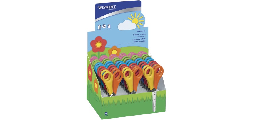 Westcott kinderschaar, ft 13 cm, rechts en links, RVS, geassorteerde kleuren, display van 30 stuks