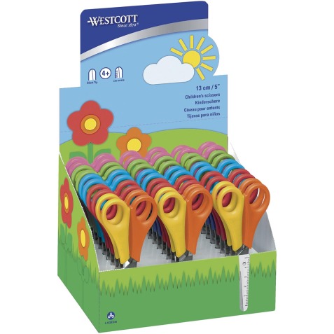 Westcott kinderschaar, linkshandig, display met 30 stuks, assorti