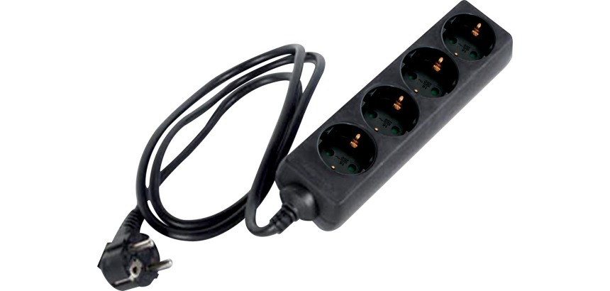 Perel contactdoos met 4 stopcontacten, zwart, voor Nederland