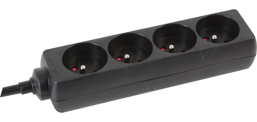 Perel contactdoos met 4 stopcontacten, zwart, voor België