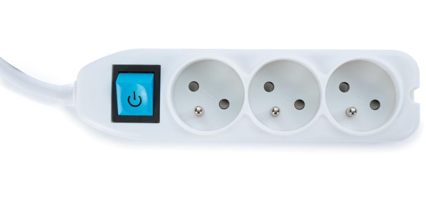 Perel douille avec 3 prises et interrupteur, boîte de rangement incluse, blanc, pour la Belgique