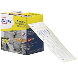 Avery étiquettes alimentaire, ft 98 x 40 mm, boîte dévidoir de 300 étiquettes, français