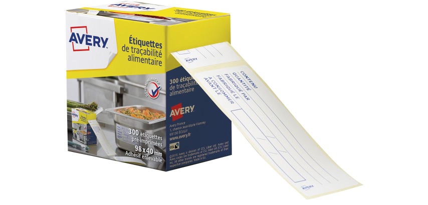 Avery Lebensmitteletiketten, Format 98 x 40 mm, Abrollbox mit 300 Etiketten, Französisch