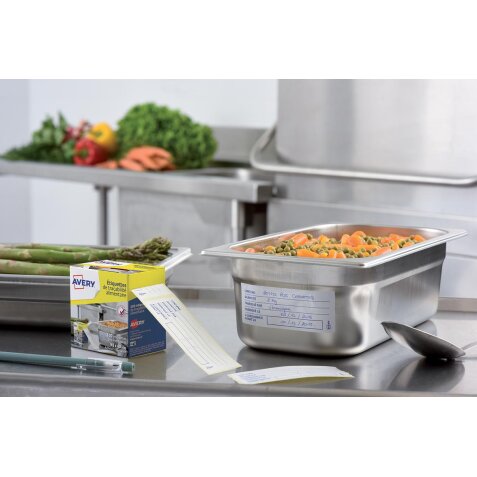 Avery étiquettes alimentaire, ft 98 x 40 mm, 1 roulleau avec 300 étiquettes en une boîte dévidoir