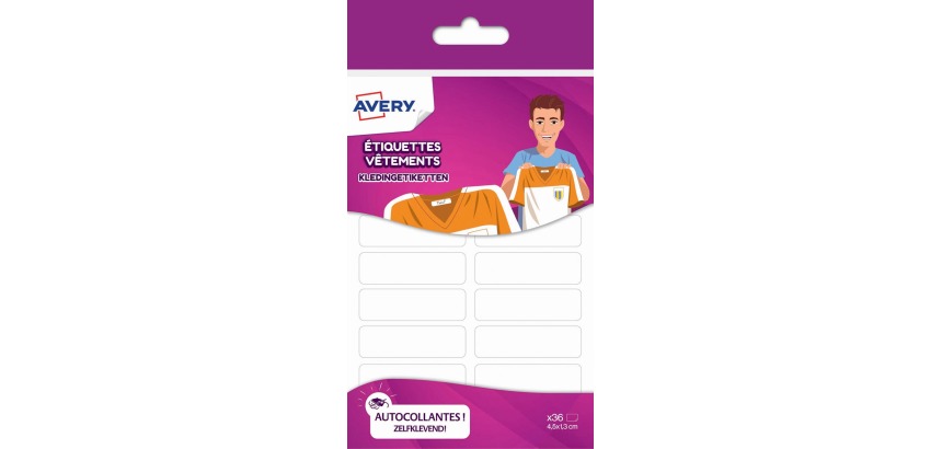 Avery Family étiquettes vêtements, ft 4,5 x 1,3 cm, blanc, sachet brochable avec 36 étiquettes