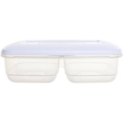 Whitefurze Twin boîte de conservation 2,5 litres, à 2 compartiments, transparent avec couverle blanc