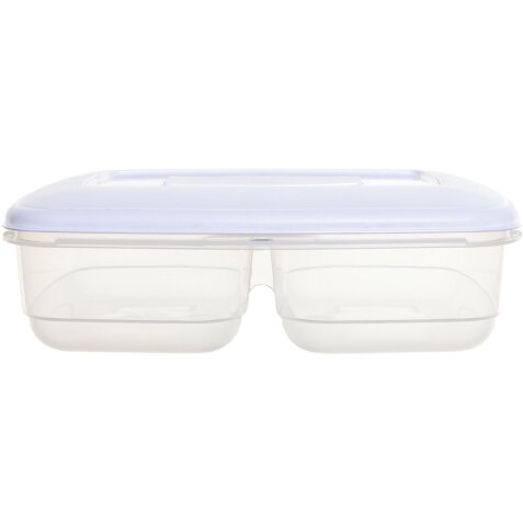 Whitefurze Twin boîte de conservation 2,5 litres, à 2 compartiments, transparent avec couverle blanc