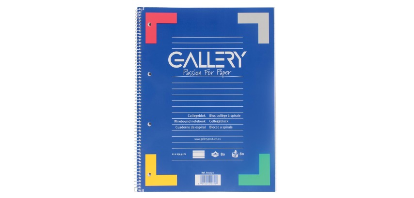 Gallery bloc de cours, reliure spirale, ligné, papier de 80 g/m², 4 trous
