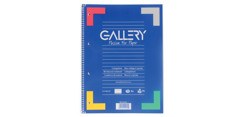 Gallery spiraalblok ft A4, gelijnd, 80 vel, 4-gaats