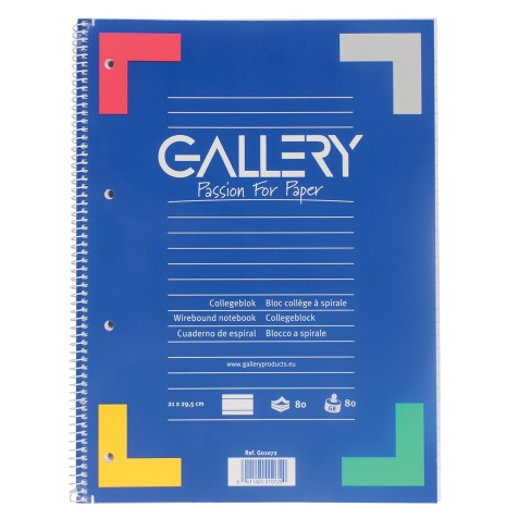 Gallery bloc de cours, reliure spirale, ligné, papier de 80 g/m², 4 trous