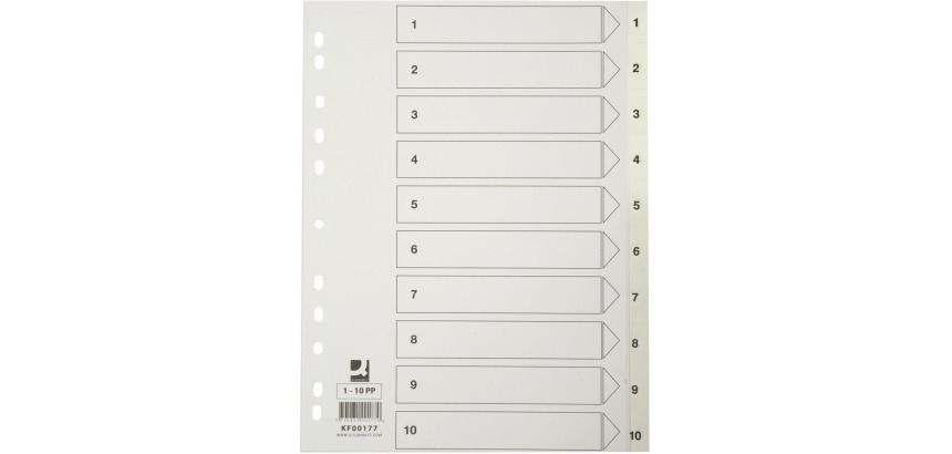 Q-CONNECT dividers, A4, PP, 11 holes, with cover page, set 1-10, white