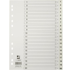 Q-CONNECT intercalaires, A4, PP, 11 trous, avec page de garde, jeu de 1-20, blanc