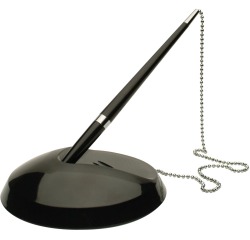 En_boligrafo extensible q-connect con cadena metalica y soporte adhesivo