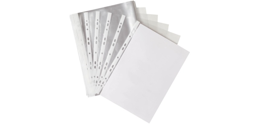 Q-CONNECT geperforeerde showtas 11-gaatsperforatie, glashelder, 50 micron, pak van 100 stuks