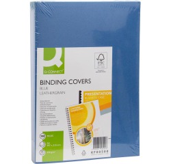 En_tapa de encuadernacion q-connect carton din a4 azul simil piel 250 gr caja de 100 unidades