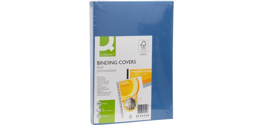 Q-CONNECT couvert A4 grain cuir 250 grammes 100 pièces blue