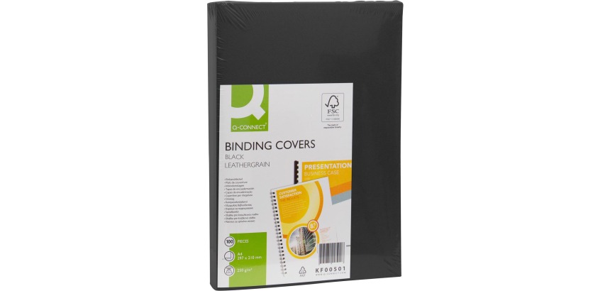 Q-CONNECT couvert A4 grain cuir 250 grammes 100 pièces noir