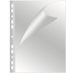 En_funda multitaladro q-connect din a4 80 micras cristal bolsa de 25 unidades con apertura superior y lateral izquierda