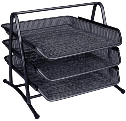 Q-CONNECT 3 bacs à courrier, métal mesh, ft A4, noir