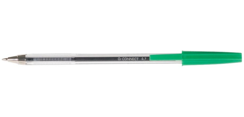 Q-CONNECT stylo bille, avec capuchon, 0,7 mm, pointe moyenne, vert, boîte de 50 pièces