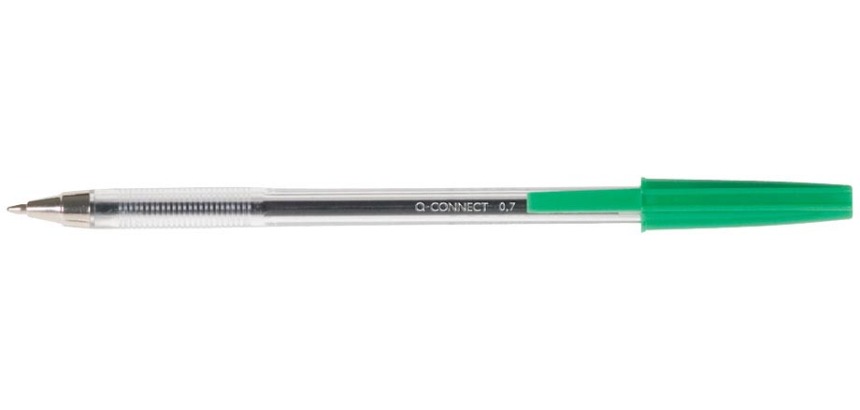 Q-CONNECT stylo bille, avec capuchon, 0,7 mm, pointe moyenne, vert, boîte de 50 pièces