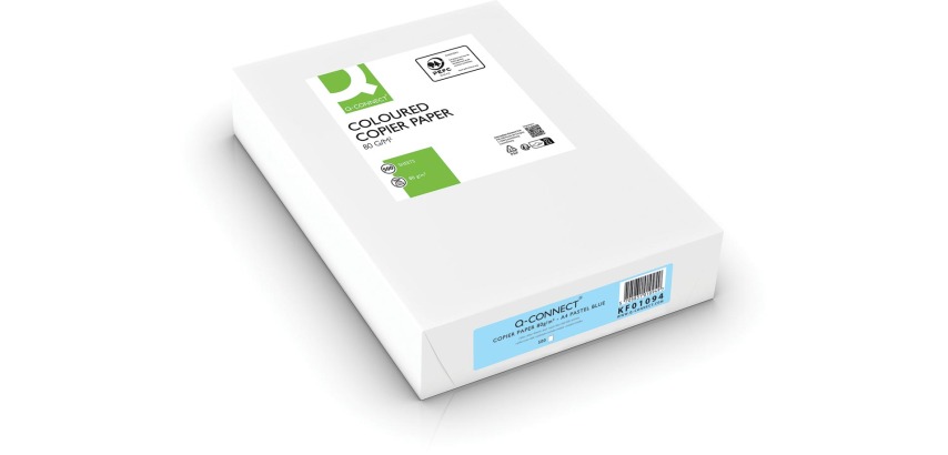 Q-CONNECT papier reprographique couleur, A4, 80g, paquet de 500 feuilles, bleu clair