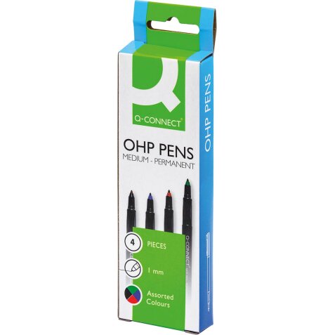 Q-CONNECT OHP marker, permanent, medium, set van 4 stuks in geassorteerde kleuren