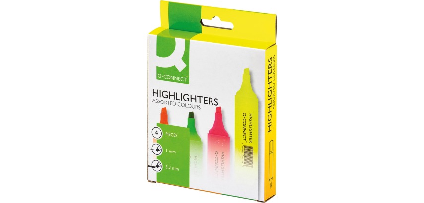 Q-CONNECT surligneur, couleurs assorties, étui de 4 pièces