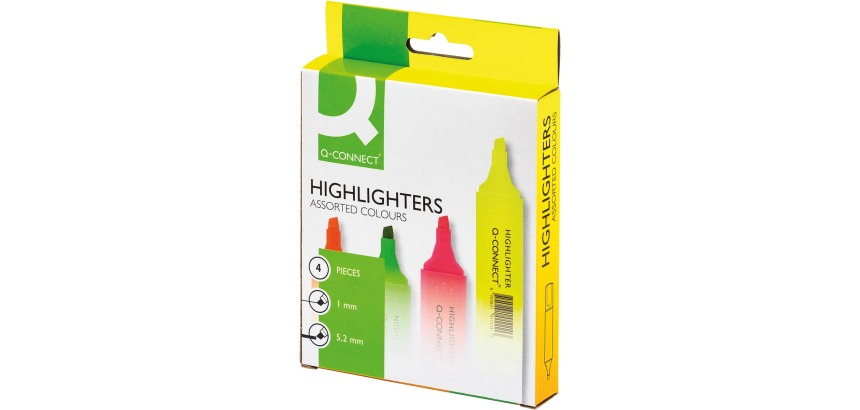 Q-CONNECT markeerstift, geassorteerde kleuren, etui van 4 stuks