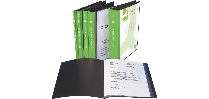 Q-CONNECT customizable document protector A4 100 black pockets