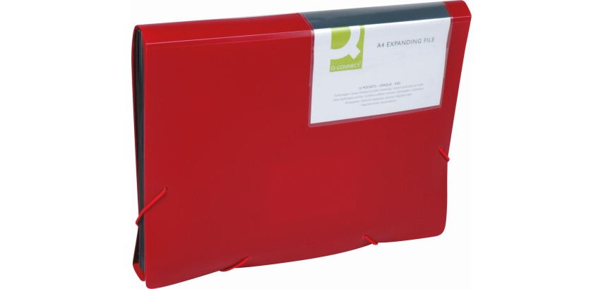Q-CONNECT Sortierer, A4, PP, mit 13 Fächern, Gummibandverschluss, rot