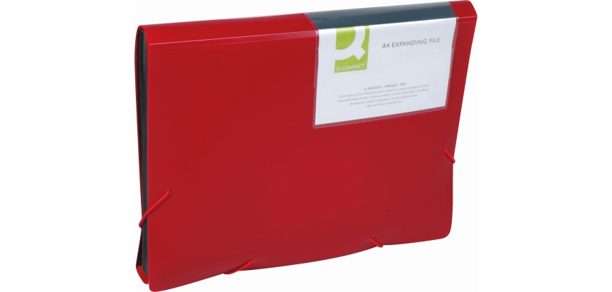 Q-CONNECT Sortierer, A4, PP, mit 13 Fächern, Gummibandverschluss, rot