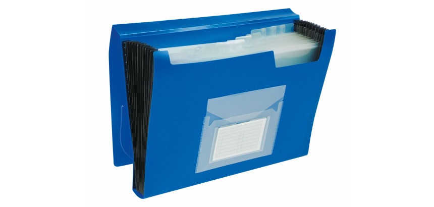 Q-CONNECT trieur, A4, PP, avec 13 compartiments, fermeture à élastiques, bleu