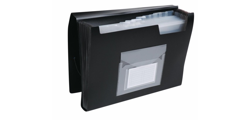 Q-CONNECT sorter, A4, PP, with 13 compartments, elastic closure, black
