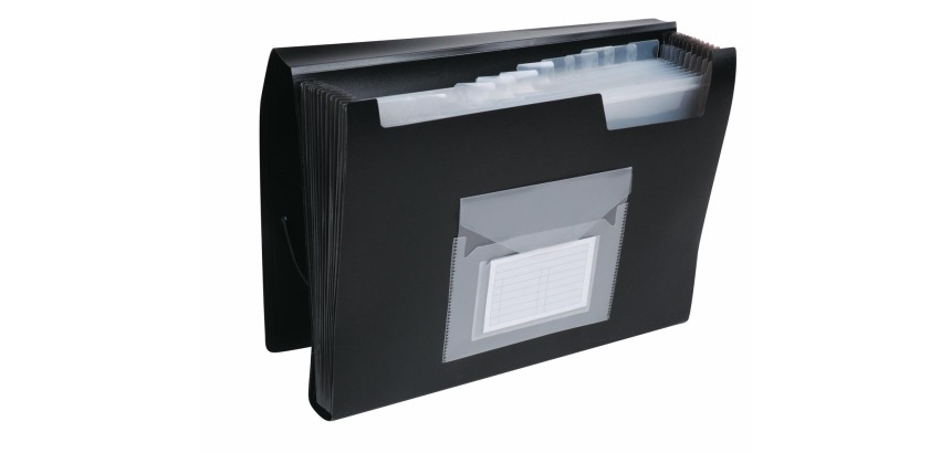 Q-CONNECT trieur, A4, PP, avec 13 compartiments, fermeture à élastiques, noir