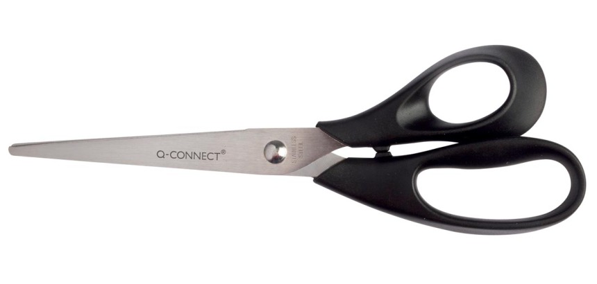 Q-CONNECT Scheren, 21 cm, gerade, runde Spitzen, Edelstahl, schwarz, Blisterpackung mit 1 Stück