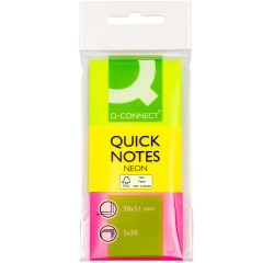 En_bloc de notas adhesivas quita y pon q-connect 38x51 mm neon pack de 3 unidades con 50 hojas por color