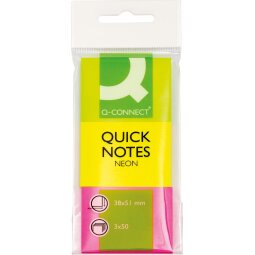 Q-CONNECT Quick Notes, ft 38 x 51 mm, 50 vel, etui van 3 blokken in neonkleuren